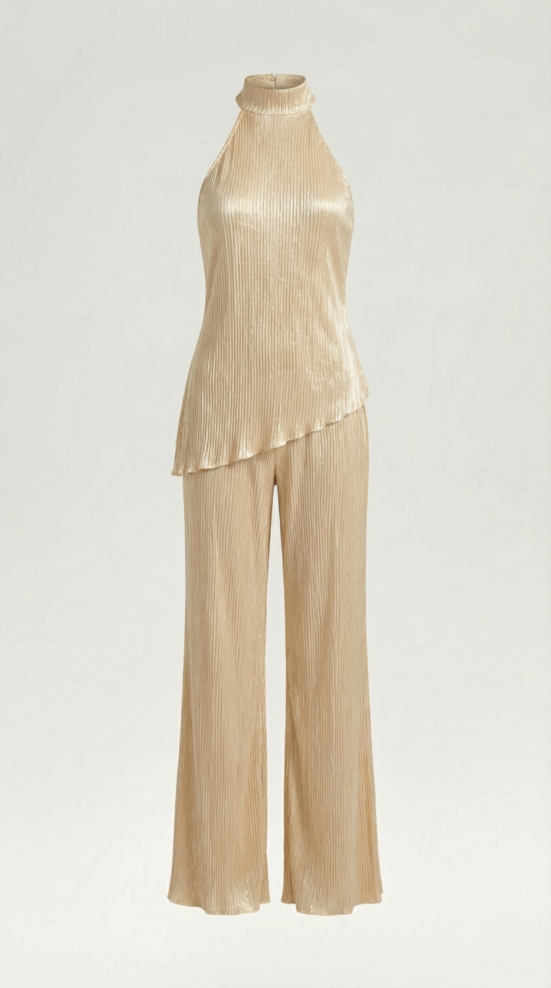 Set Donna Halter Schiena Scoperta Pantaloni Larghi Fluidi