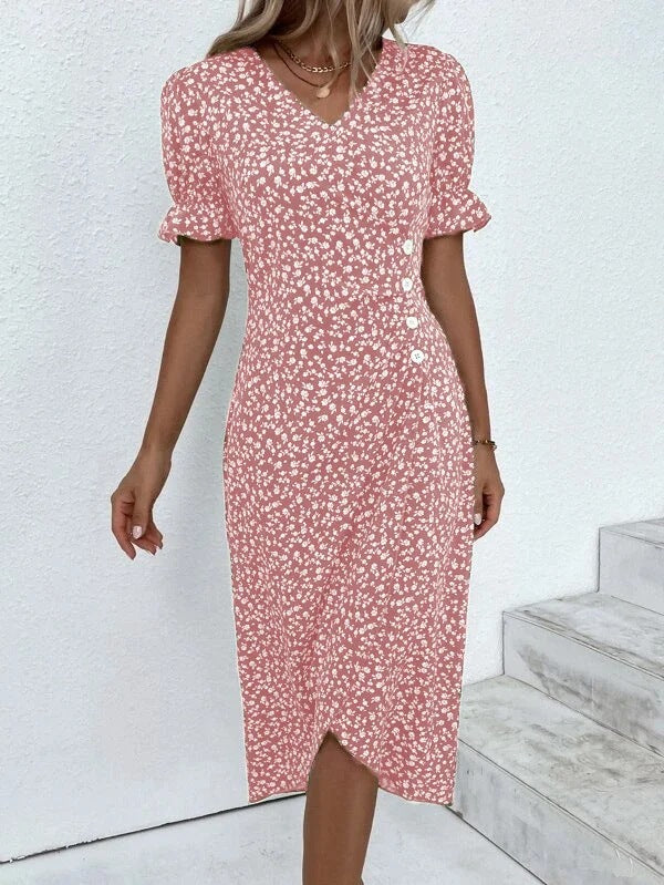 Abito Midi Donna Cotone Bottoni Stile Casual Estivo