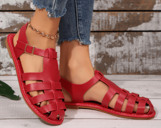 Sandali Donna Piatto in Pelle Comodi Traspiranti