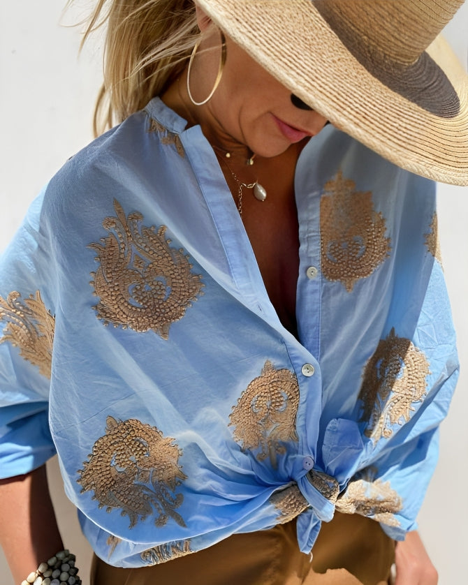 Blusa Donna Leggera in Tessuto Stampa Maniche Lunghe Estiva - Vesarelli