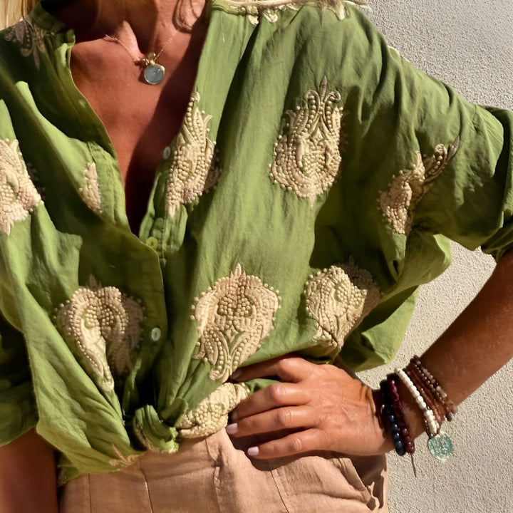 Blusa Donna Leggera in Tessuto Stampa Maniche Lunghe Estiva