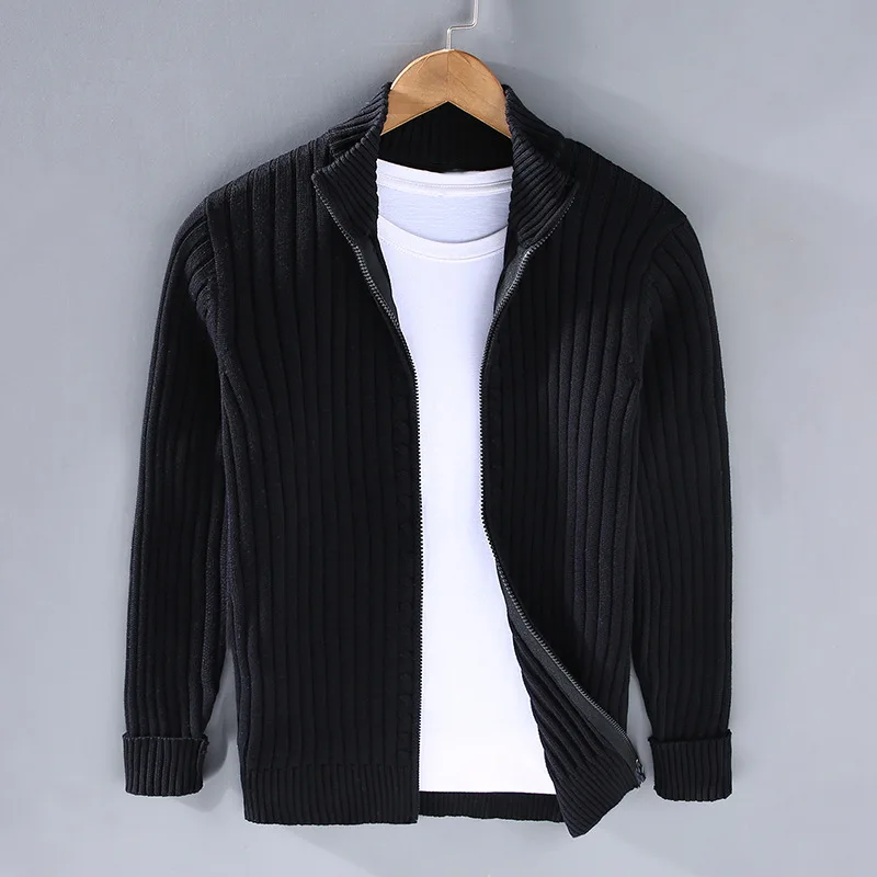 Cardigan Uomo Maglia a Coste con Cerniera Classico