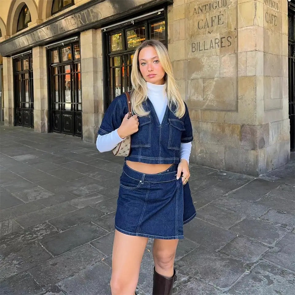 Set Donna in Denim con Gonna Pantaloncino - Vesarelli