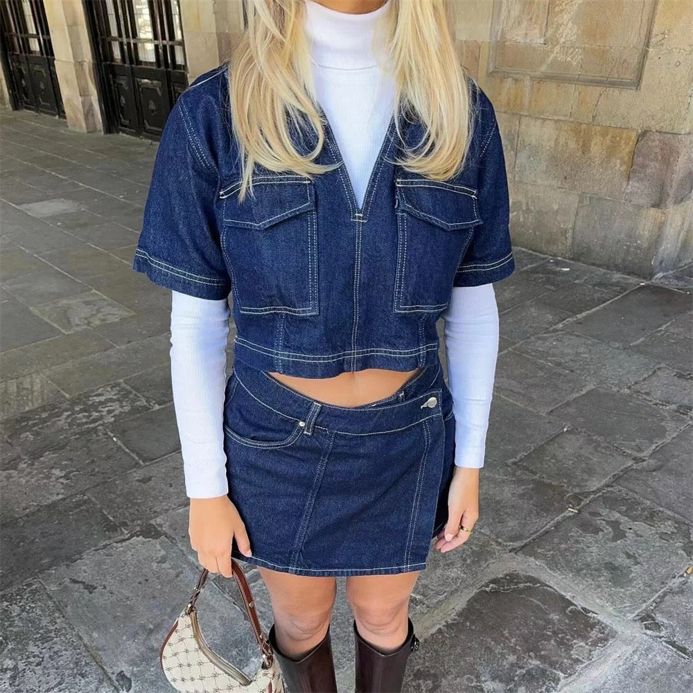 Set Donna in Denim con Gonna Pantaloncino - Vesarelli