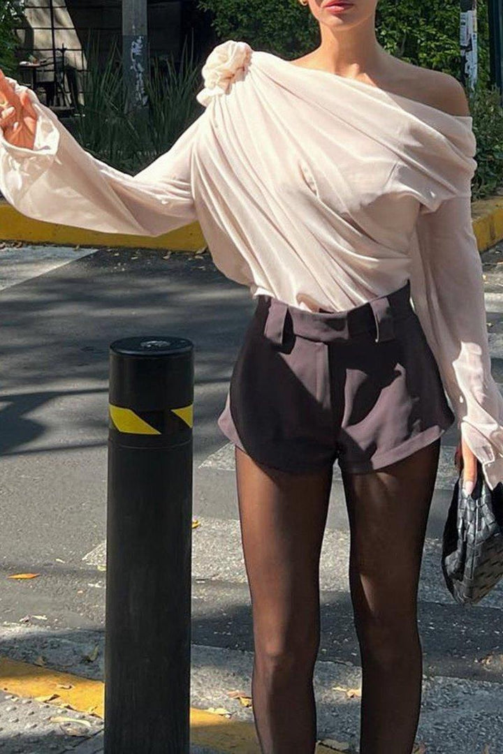 Camicetta Donna Floreale Asimmetrico Maniche Lunghe - Vesarelli