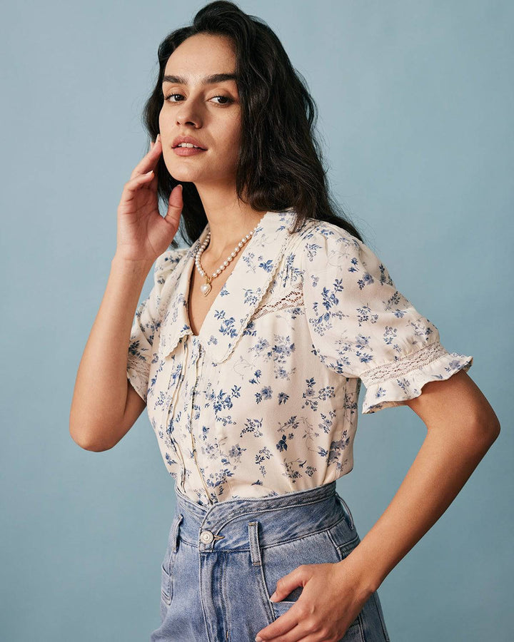 T-shirt Donna Scollo a V Tessuto Floreale Morbido - Vesarelli