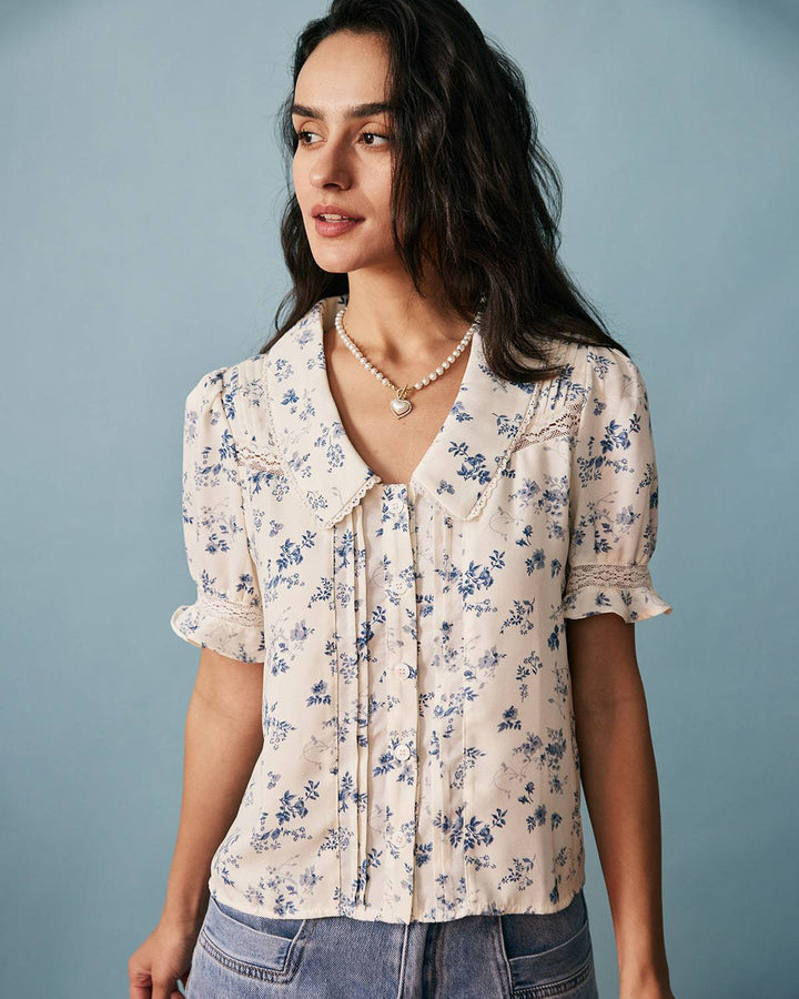 T-shirt Donna Scollo a V Tessuto Floreale Morbido - Vesarelli