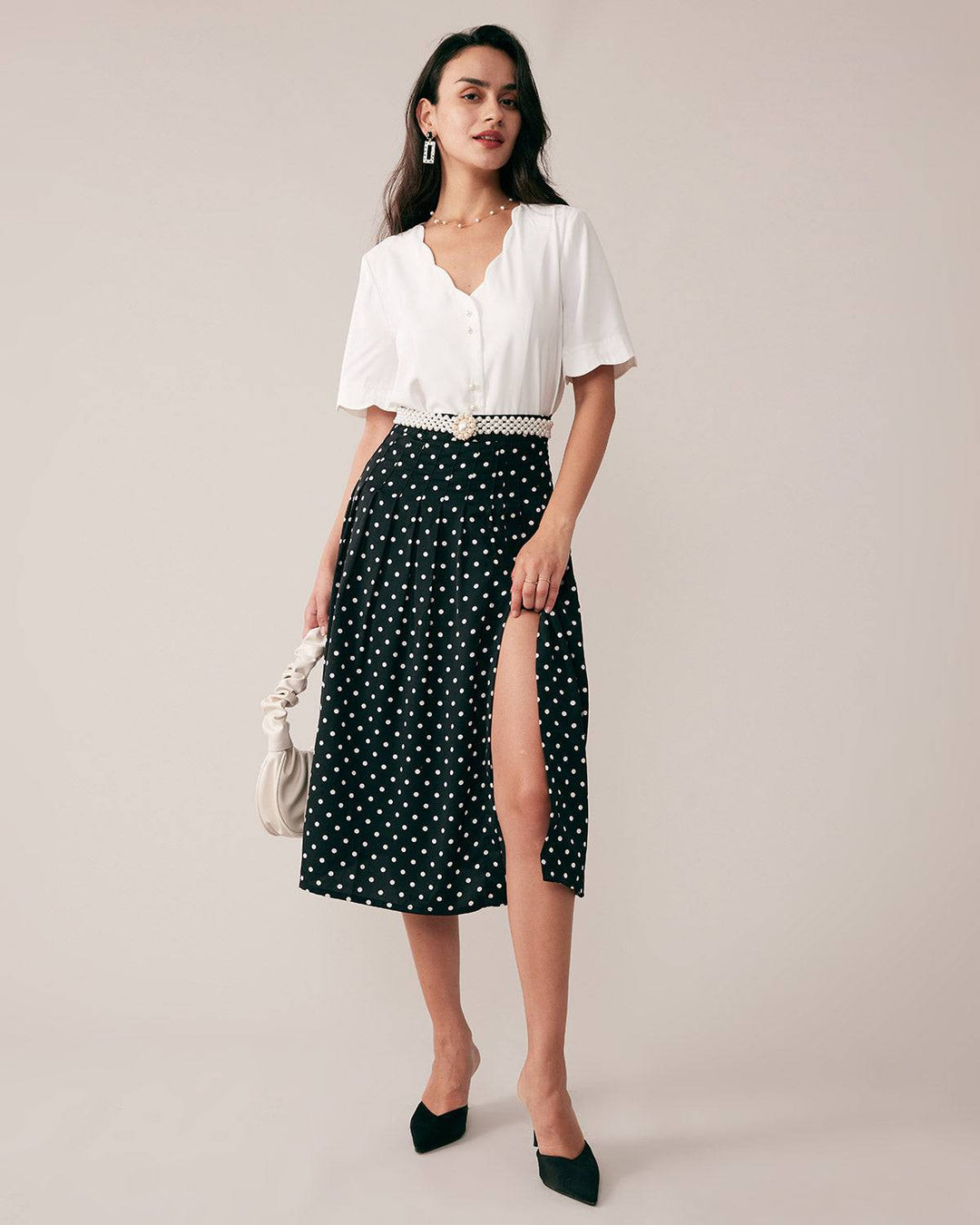 T-shirt Donna Bottoni in Perla Vestibilità Raffinata