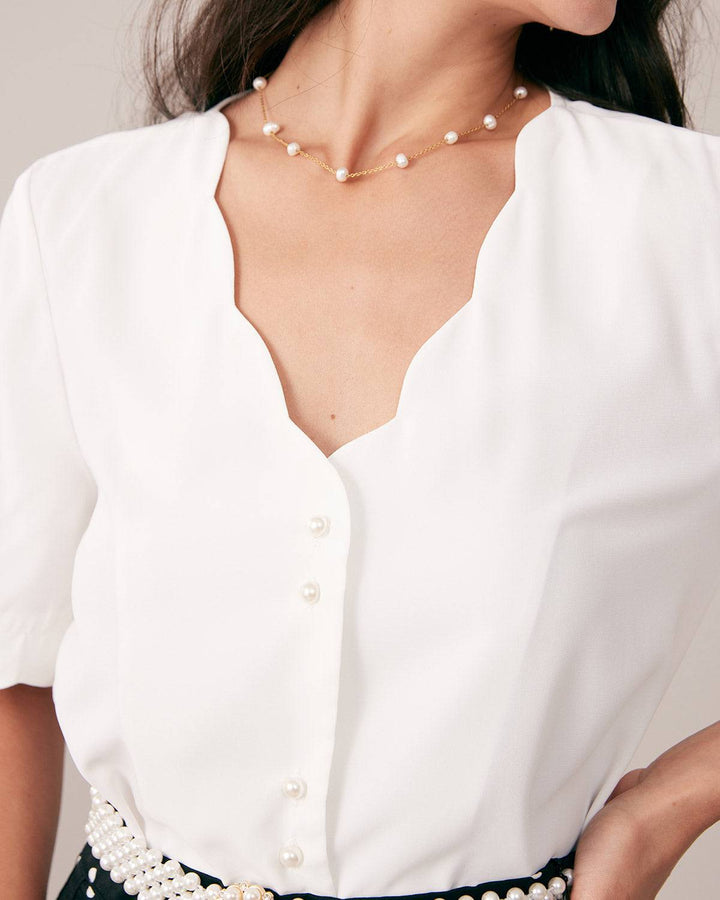 T-shirt Donna Bottoni in Perla Vestibilità Raffinata