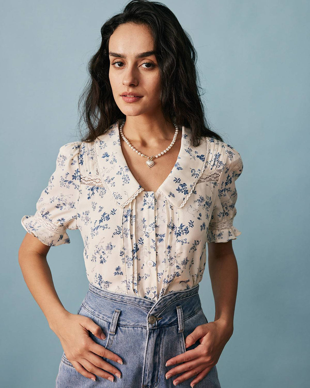 T-shirt Donna Scollo a V Tessuto Floreale Morbido - Vesarelli