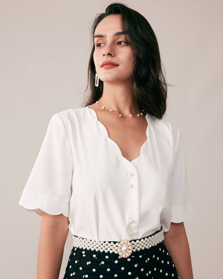 T-shirt Donna Bottoni in Perla Vestibilità Raffinata