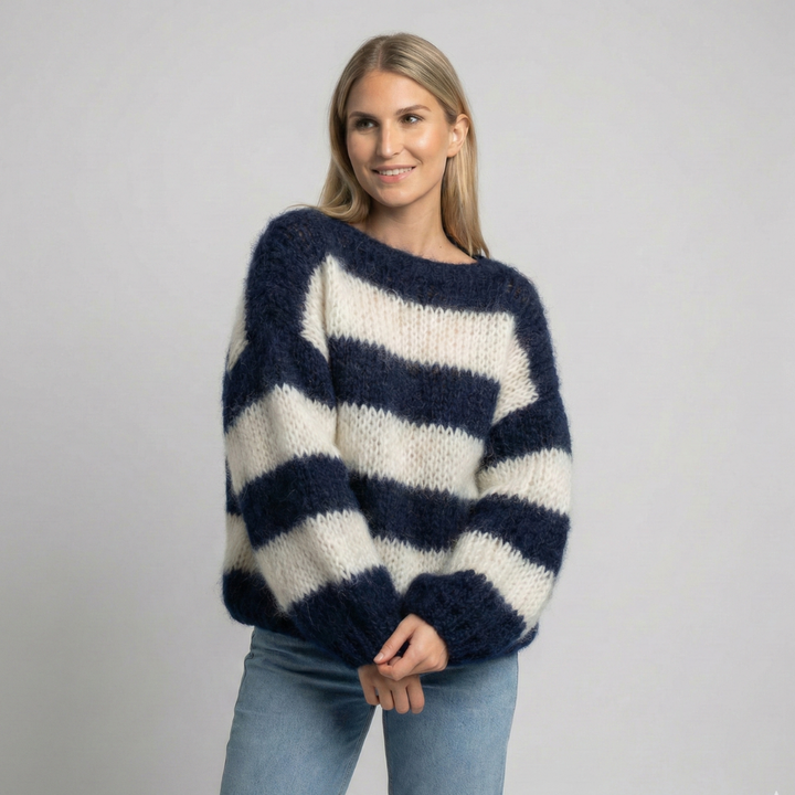 Maglione Donna a Righe Maglia Grossa Taglio Ampio - Vesarelli