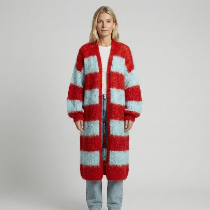 Cardigan Donna Lungo a Righe Stile Contemporaneo - Vesarelli