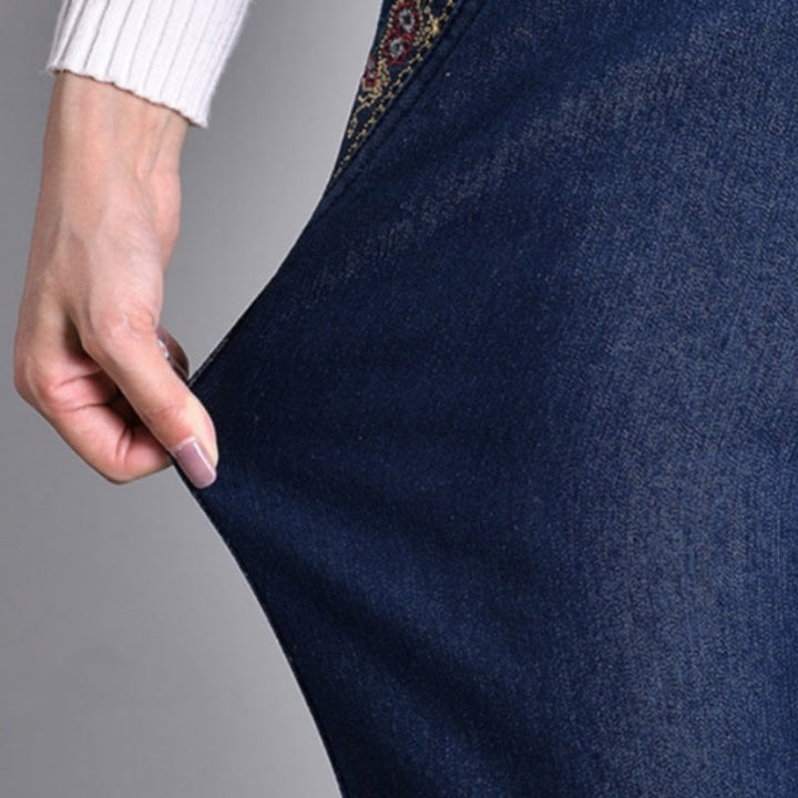 Pantaloni Donna in Denim Vita Alta Tasche Gamba Dritta