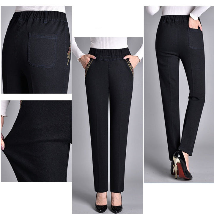 Pantaloni Donna in Denim Vita Alta Tasche Gamba Dritta