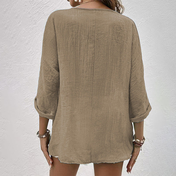 Camicia Donna Casual Scollo a V Manica Lunga con Bottoni
