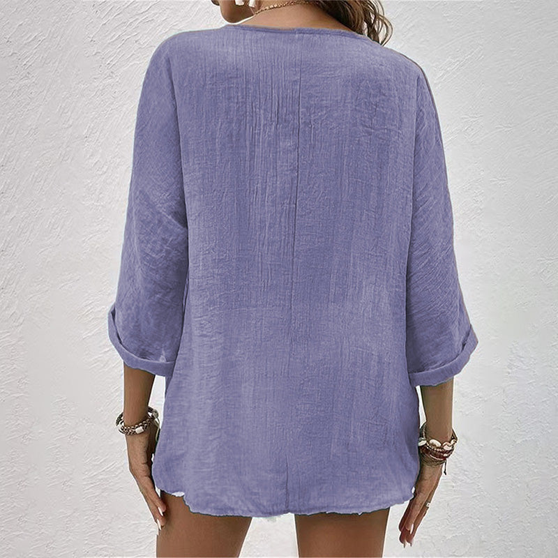 Camicia Donna Casual Scollo a V Manica Lunga con Bottoni