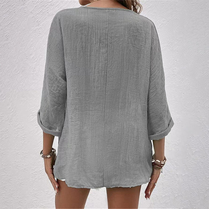 Camicia Donna Casual Scollo a V Manica Lunga con Bottoni