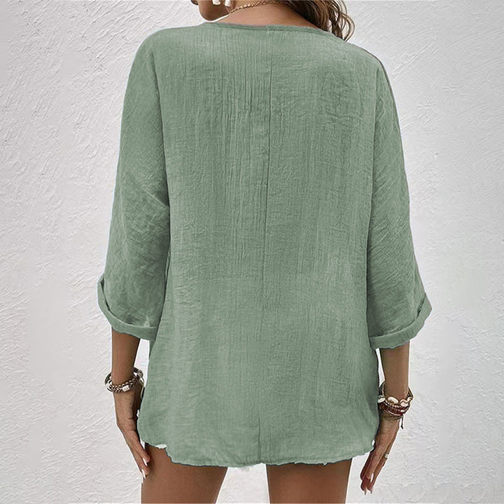 Camicia Donna Casual Scollo a V Manica Lunga con Bottoni