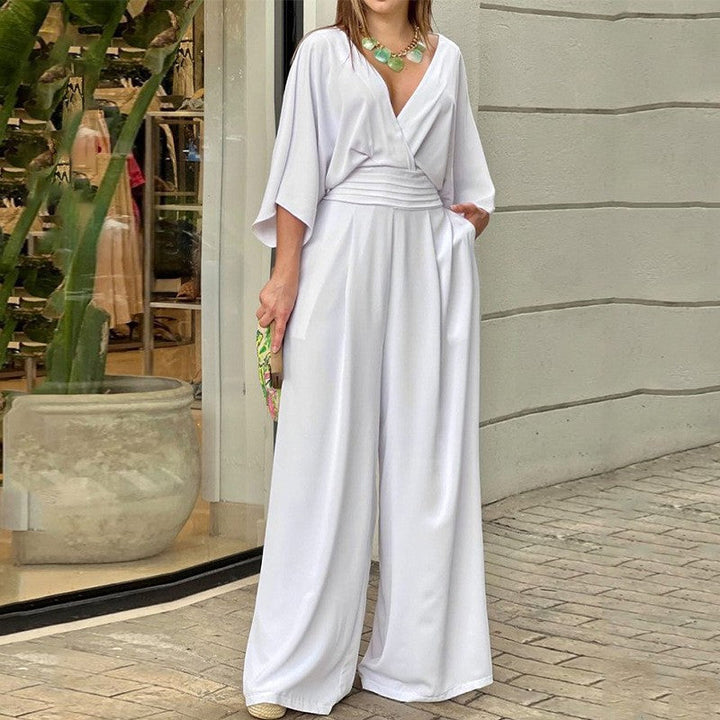 Tuta Lunga Donna Scollo a V Gamba Larga Elegante