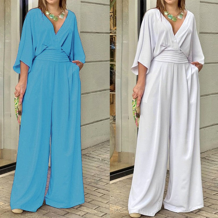 Tuta Lunga Donna Scollo a V Gamba Larga Elegante