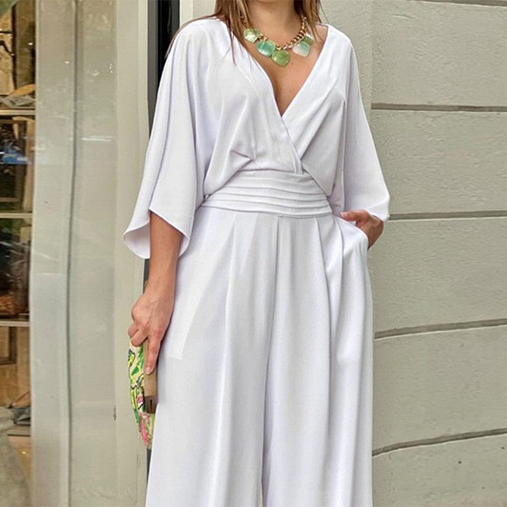 Tuta Lunga Donna Scollo a V Gamba Larga Elegante
