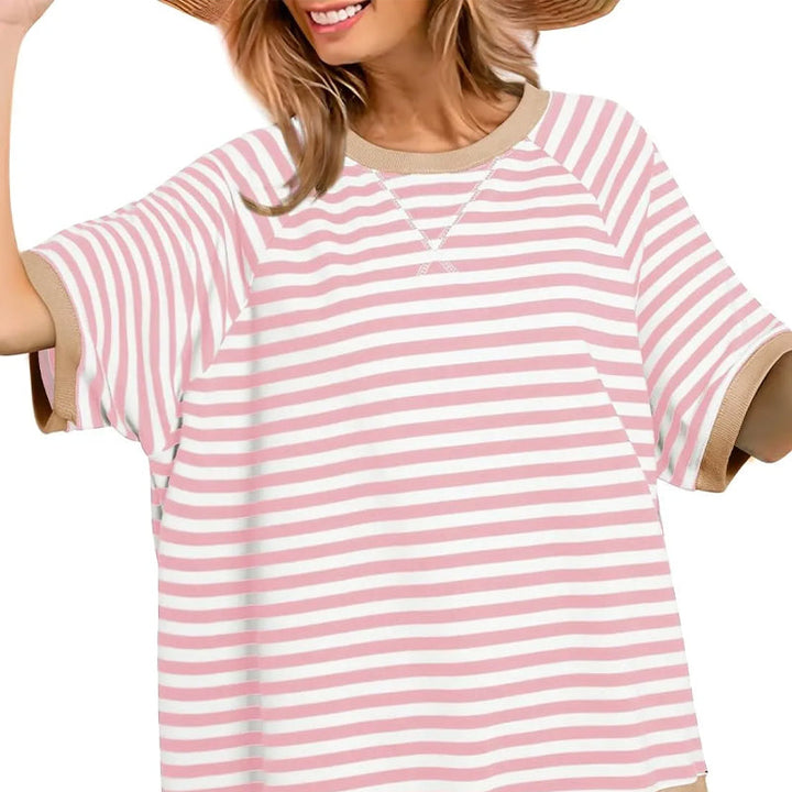 Maglietta Donna Cotone a Righe Stile Casual Manica Corta