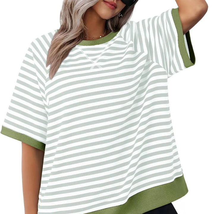 Maglietta Donna Cotone a Righe Stile Casual Manica Corta