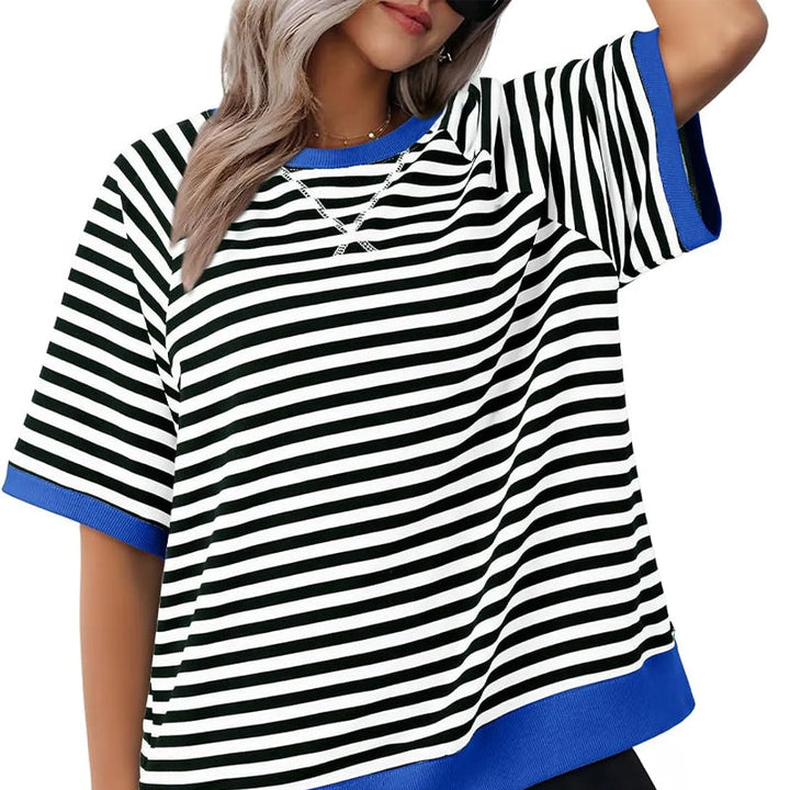 Maglietta Donna Cotone a Righe Stile Casual Manica Corta