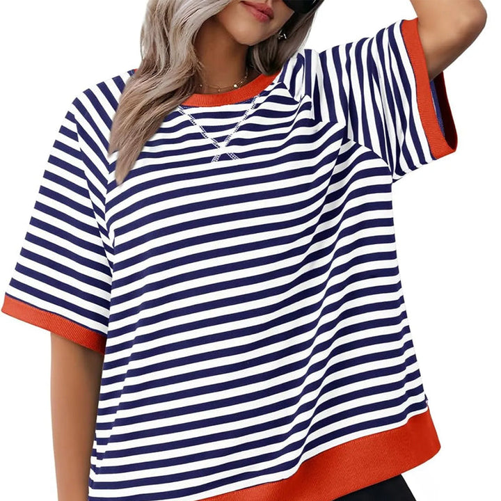 Maglietta Donna Cotone a Righe Stile Casual Manica Corta