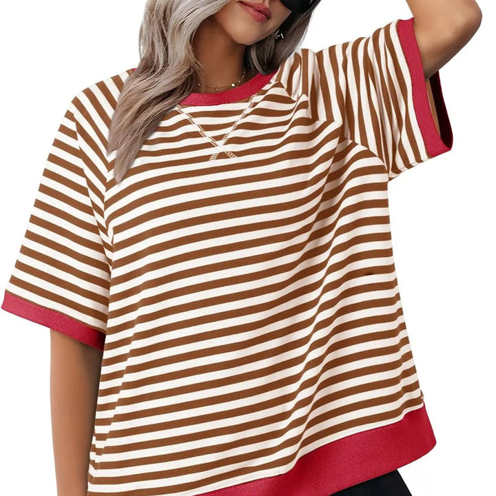 Maglietta Donna Cotone a Righe Stile Casual Manica Corta - Vesarelli