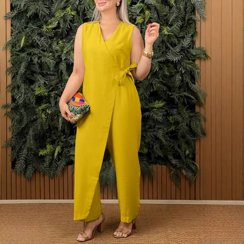 Tuta Intera Donna Senza Maniche con Cintura Stile Elegante
