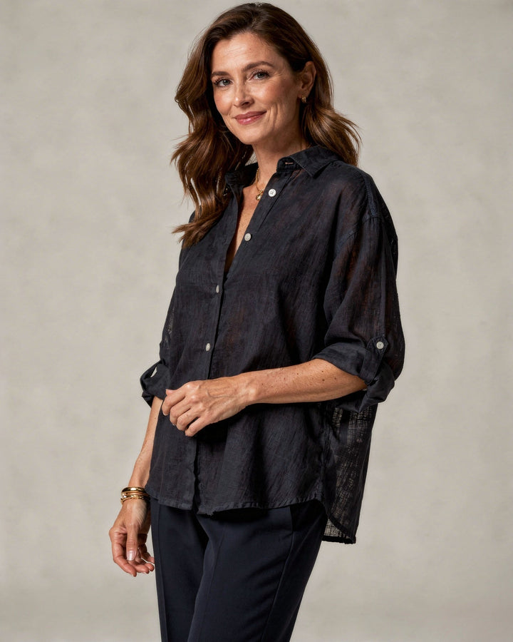 Camicetta Donna Oversize Cotone Lino Manica Lunga Casual