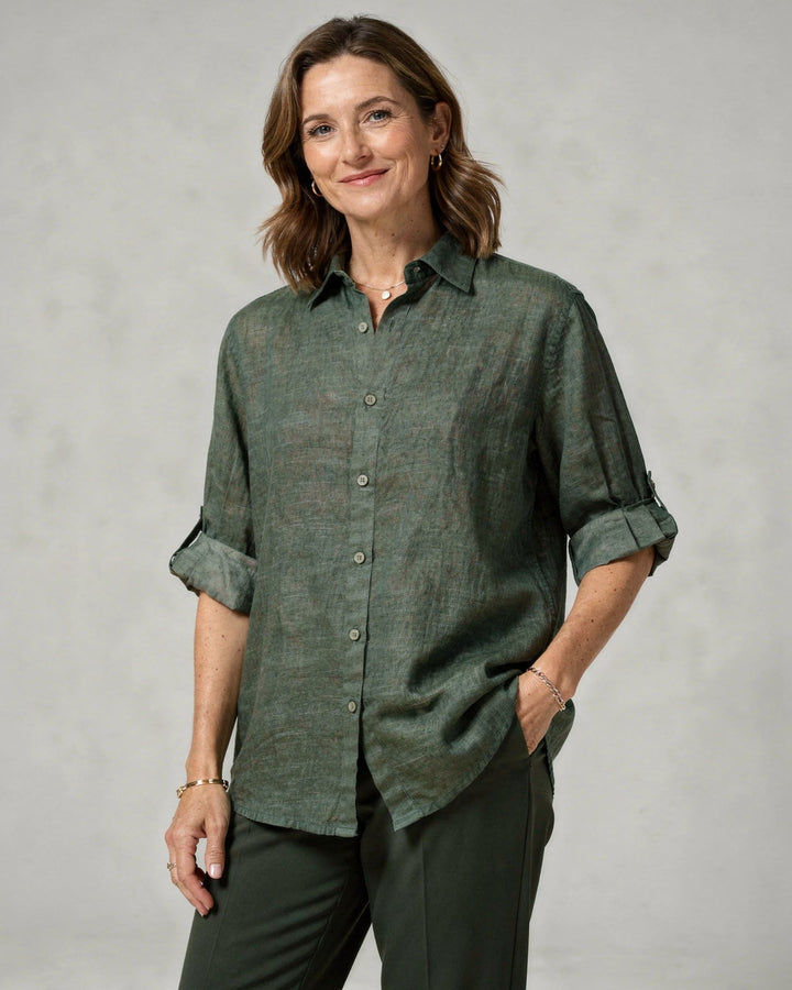 Camicetta Donna Oversize Cotone Lino Manica Lunga Casual