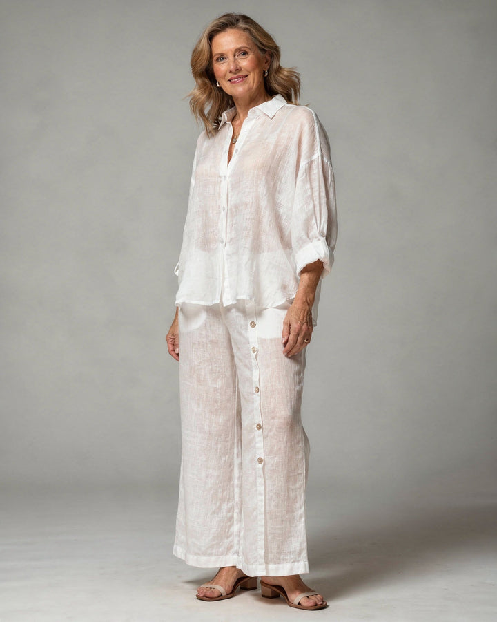 Camicetta Donna Oversize Cotone Lino Manica Lunga Casual