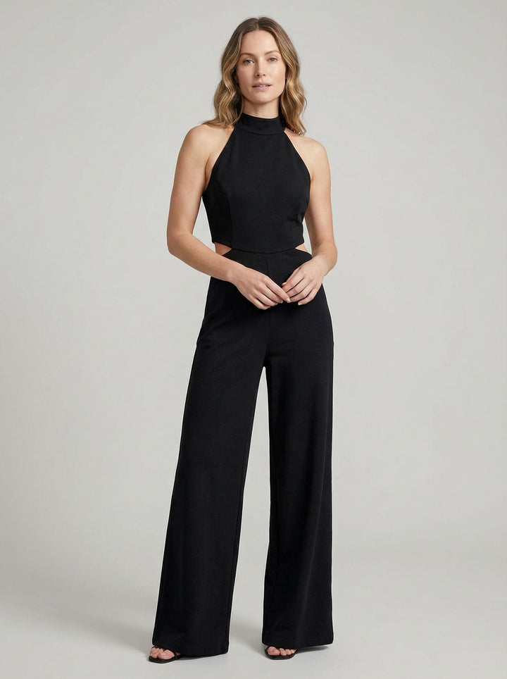 Tuta Donna Collo Halter Tessuto Leggero Gamba Larga