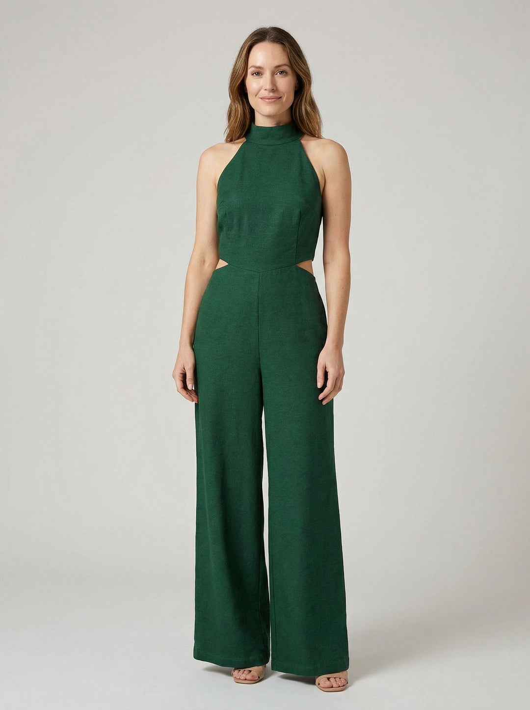 Tuta Donna Collo Halter Tessuto Leggero Gamba Larga