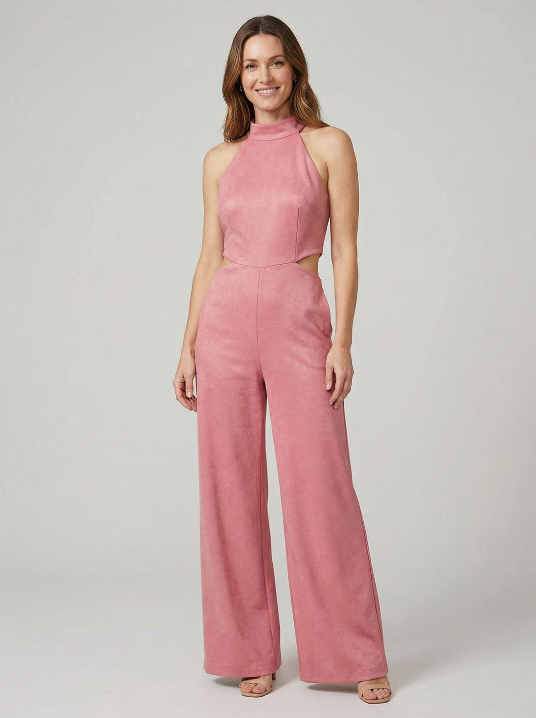 Tuta Donna Collo Halter Tessuto Leggero Gamba Larga