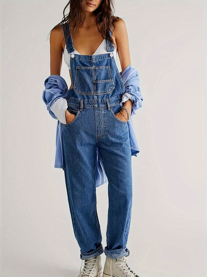 Tuta Salopette Donna in Denim Casual Vestibilità Comoda