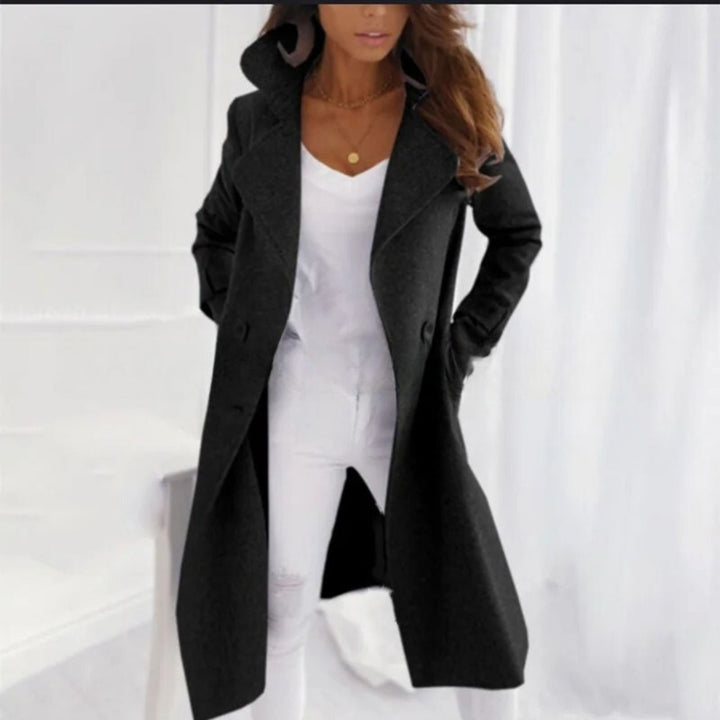 Cappotto Lungo Donna in Tessuto con Colletto Rovescio
