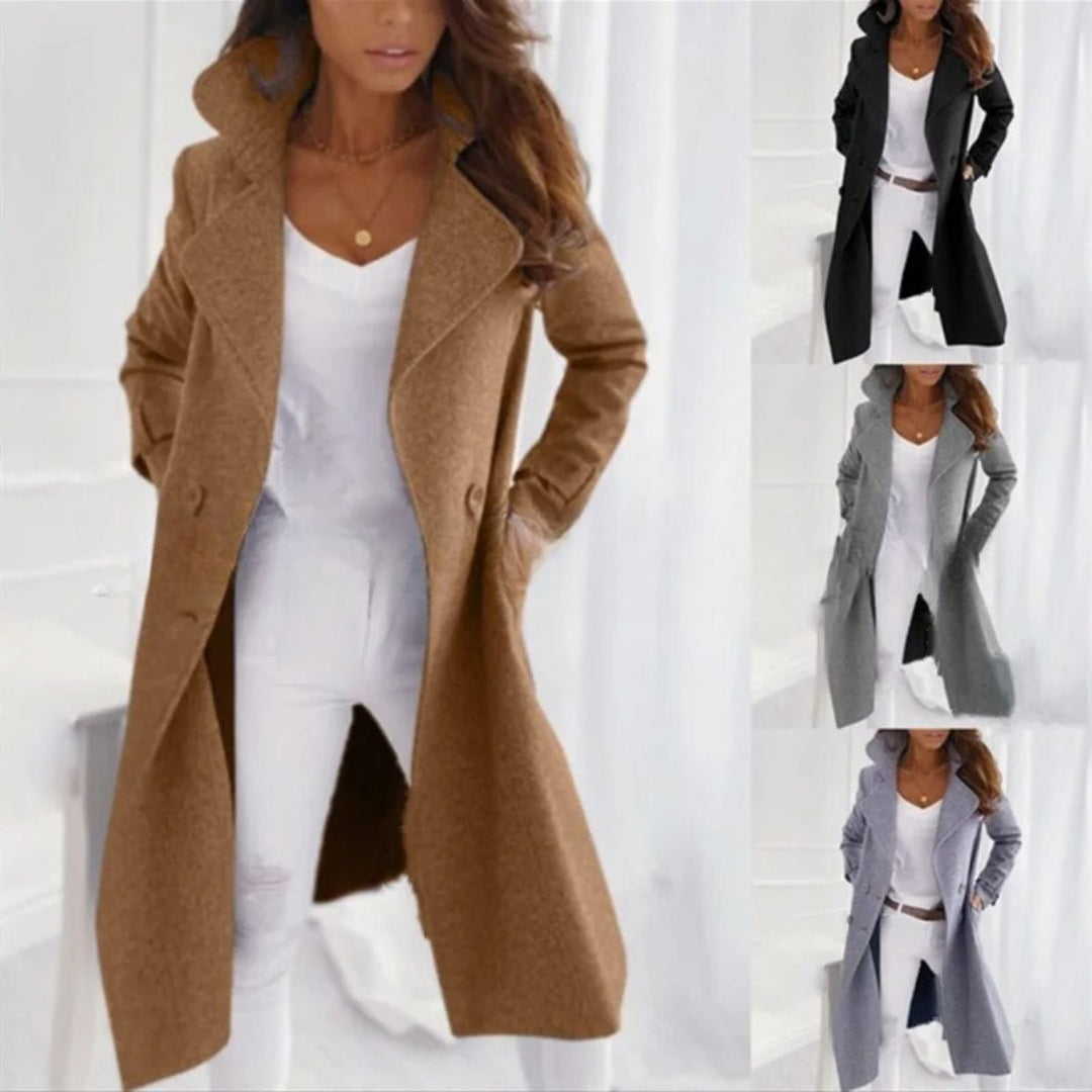 Cappotto Lungo Donna in Tessuto con Colletto Rovescio