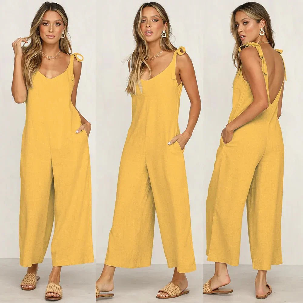 Tuta Midi Donna Scollo a V Senza Maniche Elegante
