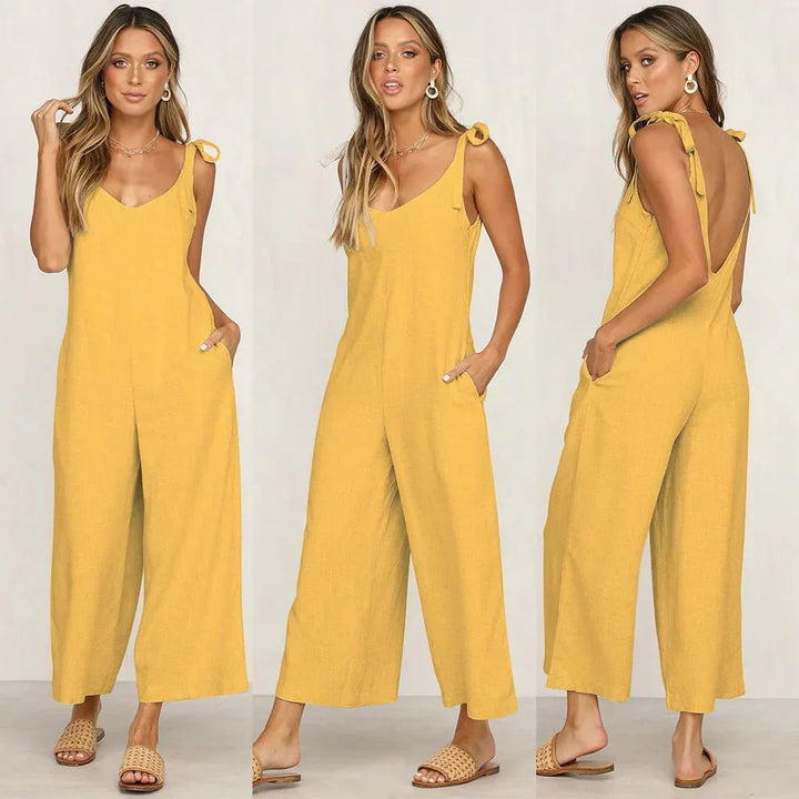 Tuta Midi Donna Scollo a V Senza Maniche Elegante