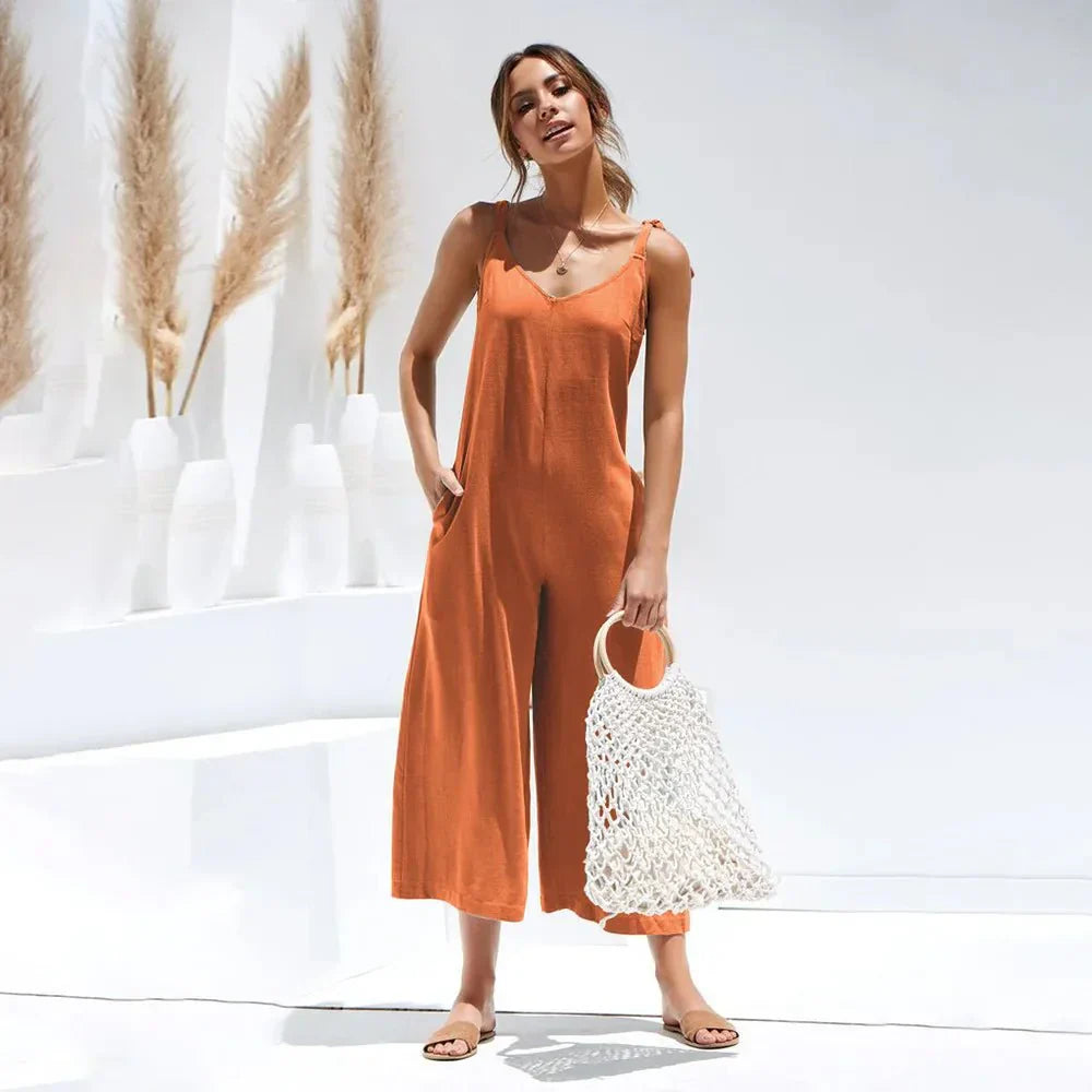 Tuta Midi Donna Scollo a V Senza Maniche Elegante