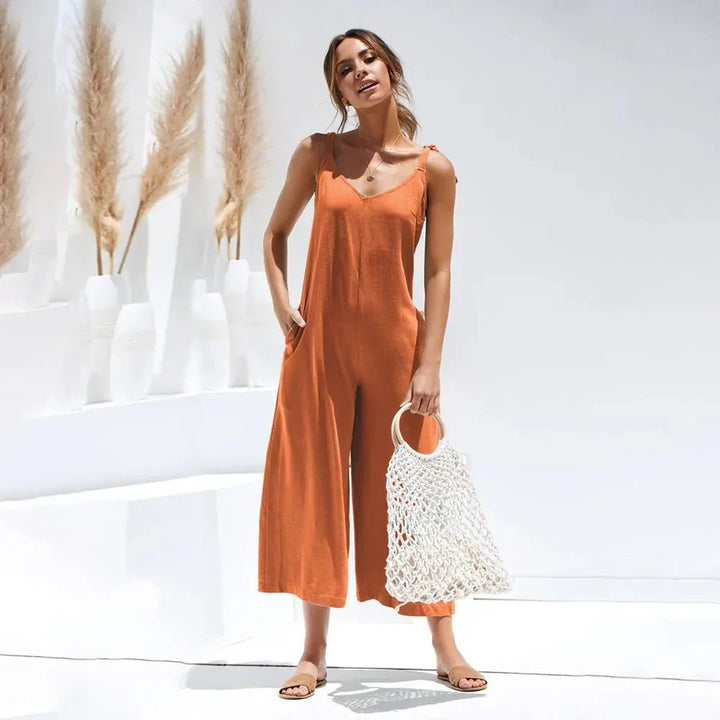 Tuta Midi Donna Scollo a V Senza Maniche Elegante