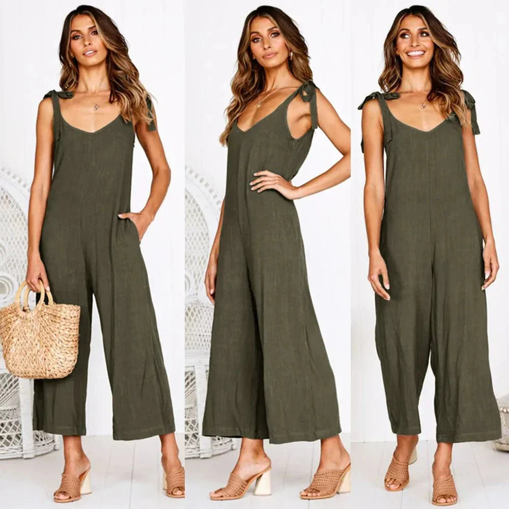 Tuta Midi Donna Scollo a V Senza Maniche Elegante