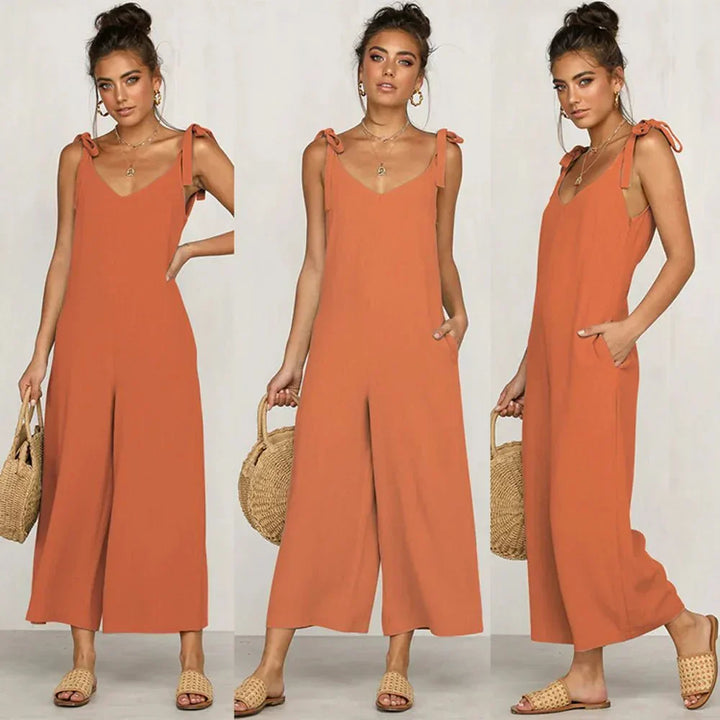 Tuta Midi Donna Scollo a V Senza Maniche Elegante