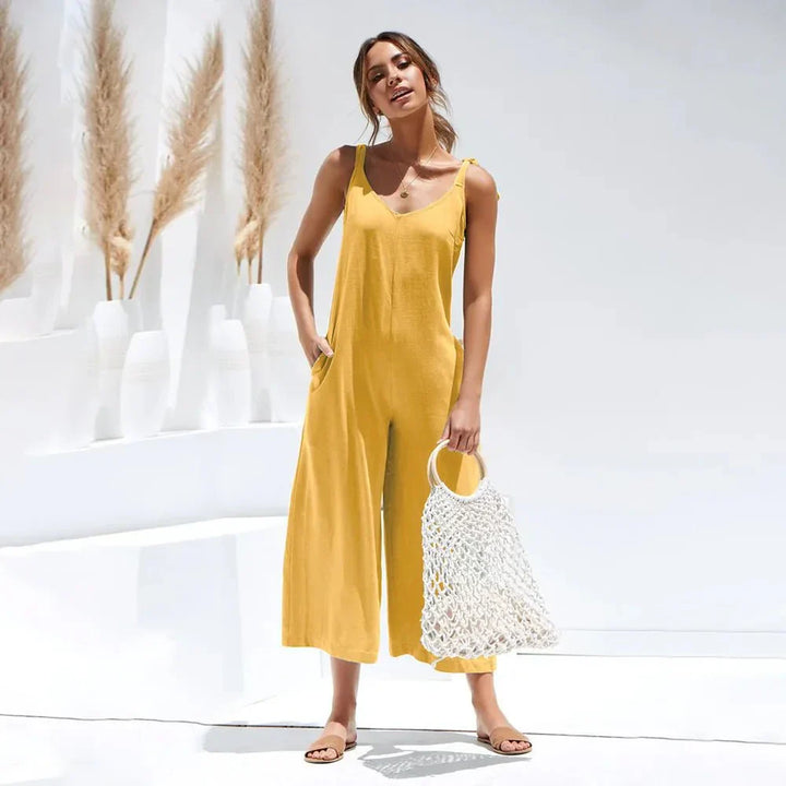Tuta Midi Donna Scollo a V Senza Maniche Elegante