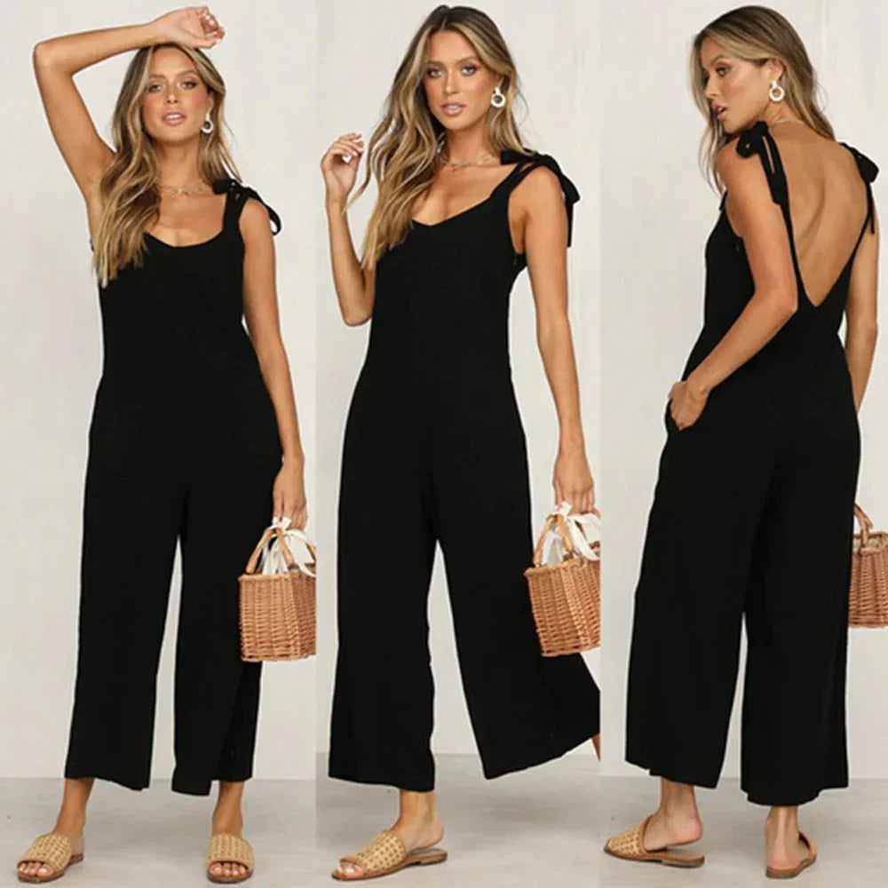 Tuta Midi Donna Scollo a V Senza Maniche Elegante - Vesarelli
