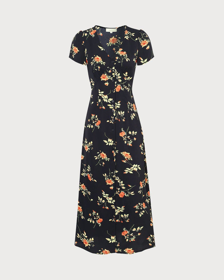 Abito Midi Donna Floreale Scollo a V Manica Corta
